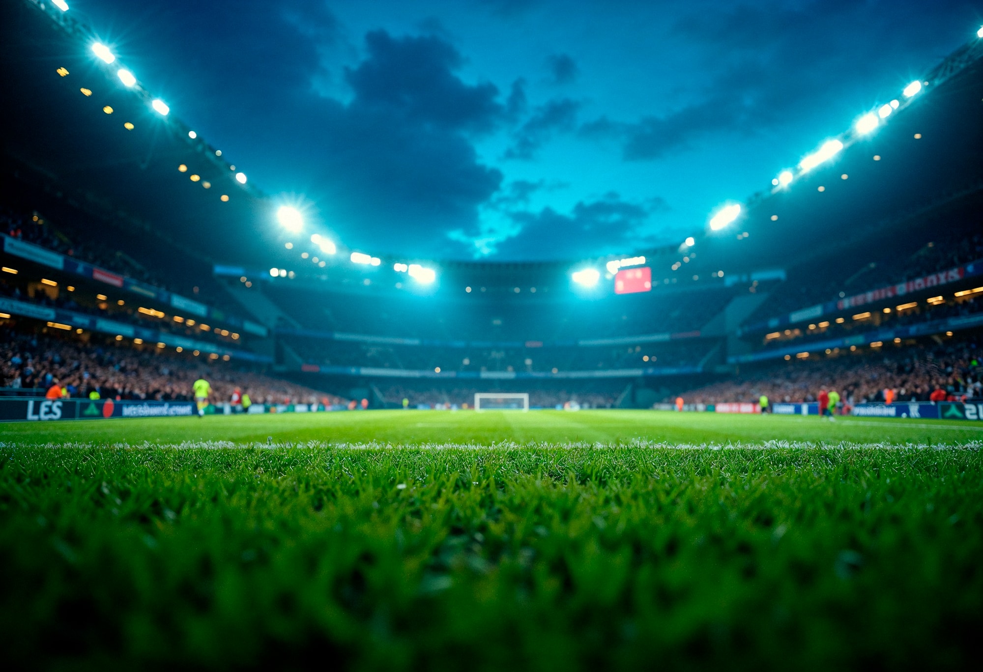 Stadium floodlights above the pitch — featured highlight reel
